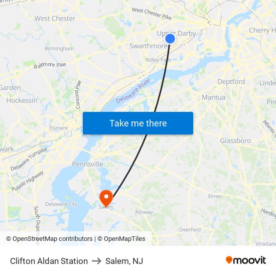Clifton Aldan Station to Salem, NJ map