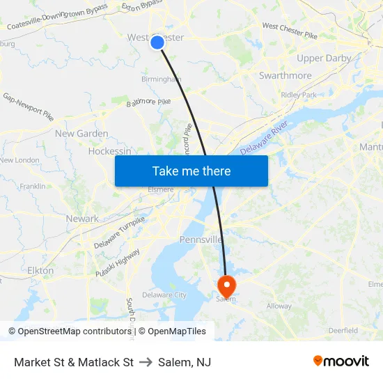 Market St & Matlack St to Salem, NJ map