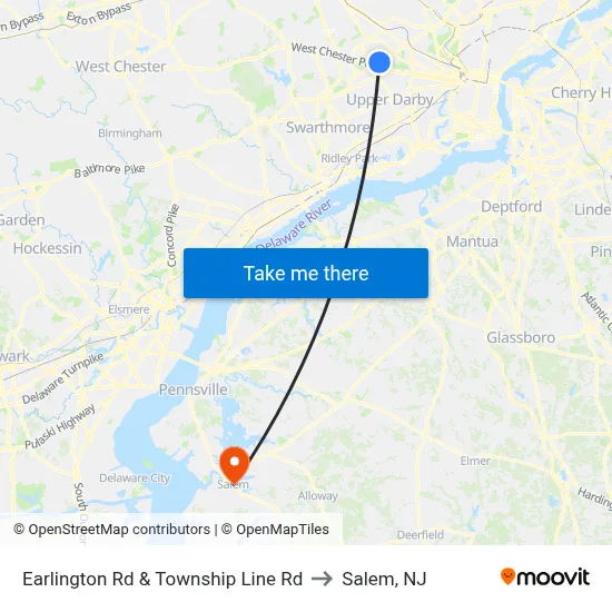 Earlington Rd & Township Line Rd to Salem, NJ map