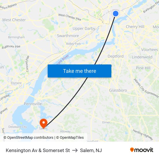 Kensington Av & Somerset St to Salem, NJ map