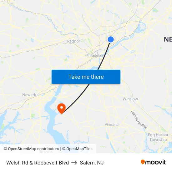 Welsh Rd & Roosevelt Blvd to Salem, NJ map