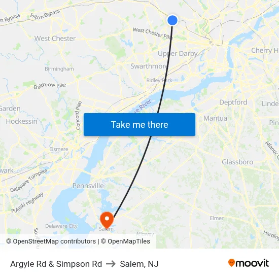 Argyle Rd & Simpson Rd to Salem, NJ map