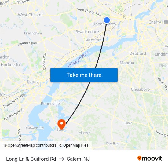 Long Ln & Guilford Rd to Salem, NJ map