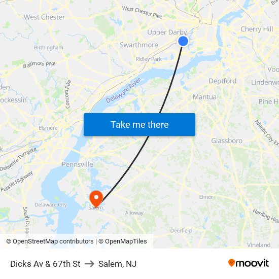 Dicks Av & 67th St to Salem, NJ map