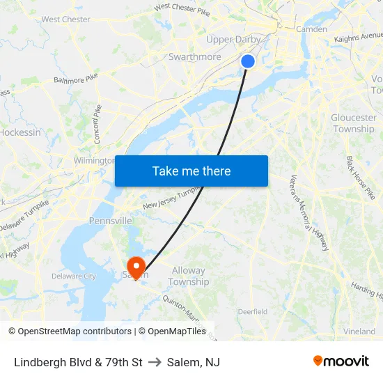 Lindbergh Blvd & 79th St to Salem, NJ map