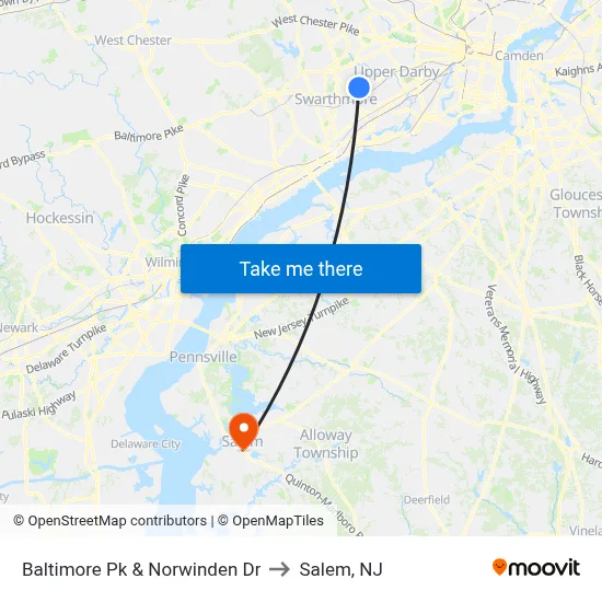 Baltimore Pk & Norwinden Dr to Salem, NJ map