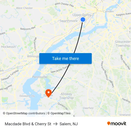Macdade Blvd & Cherry St to Salem, NJ map