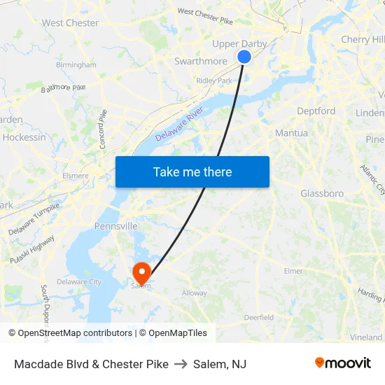 Macdade Blvd & Chester Pike to Salem, NJ map