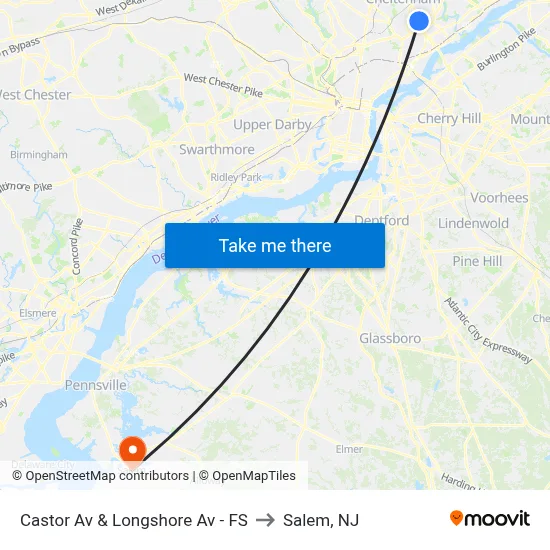 Castor Av & Longshore Av - FS to Salem, NJ map