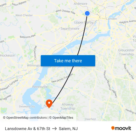 Lansdowne Av & 67th St to Salem, NJ map