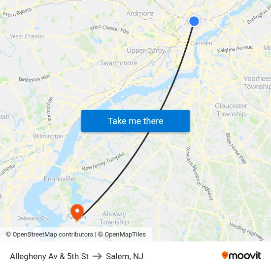 Allegheny Av & 5th St to Salem, NJ map