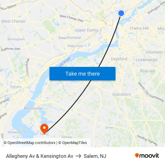 Allegheny Av & Kensington Av to Salem, NJ map