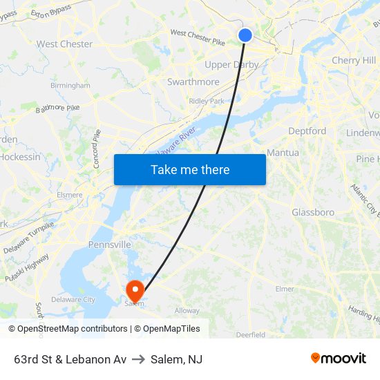 63rd St & Lebanon Av to Salem, NJ map