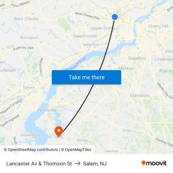 Lancaster Av & Thomson St to Salem, NJ map