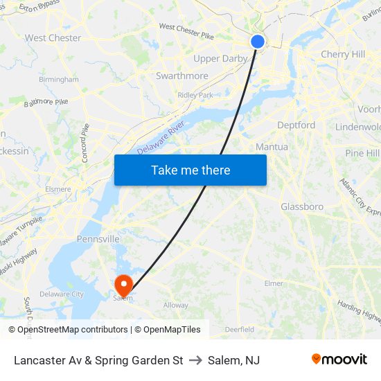 Lancaster Av & Spring Garden St to Salem, NJ map