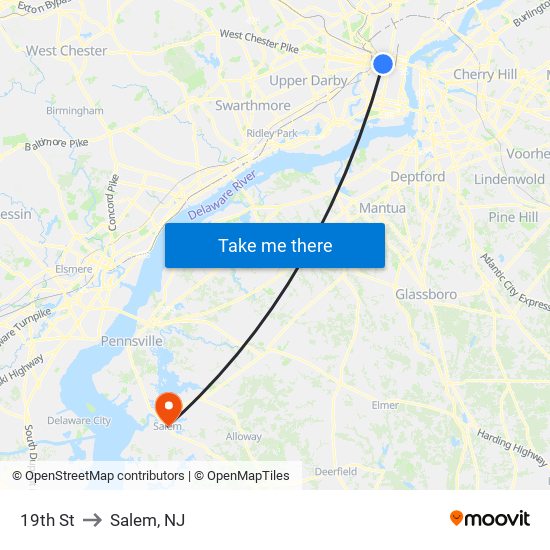 19th St to Salem, NJ map