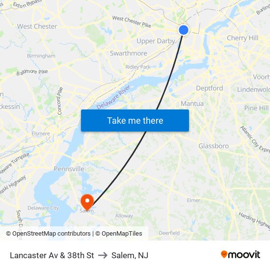 Lancaster Av & 38th St to Salem, NJ map