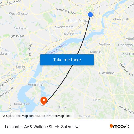 Lancaster Av & Wallace St to Salem, NJ map