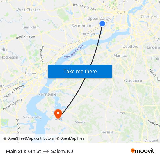 Main St & 6th St to Salem, NJ map
