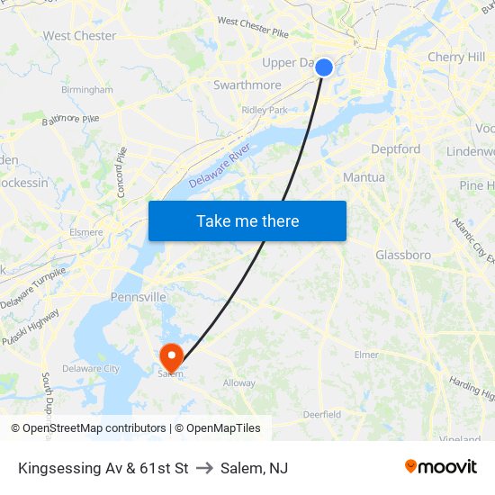 Kingsessing Av & 61st St to Salem, NJ map