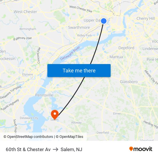 60th St & Chester Av to Salem, NJ map