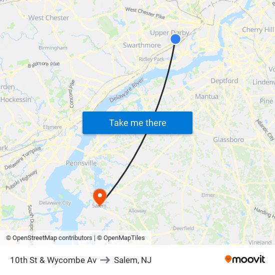 10th St & Wycombe Av to Salem, NJ map