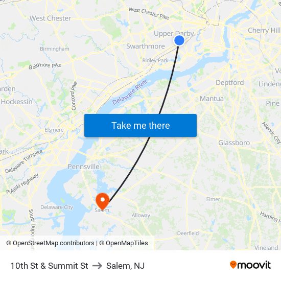 10th St & Summit St to Salem, NJ map