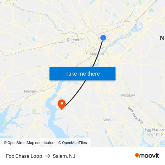 Fox Chase Loop to Salem, NJ map