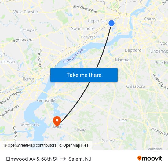Elmwood Av & 58th St to Salem, NJ map