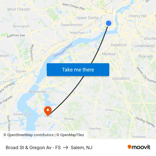Broad St & Oregon Av - FS to Salem, NJ map