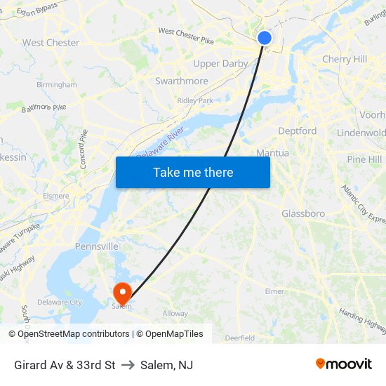 Girard Av & 33rd St to Salem, NJ map