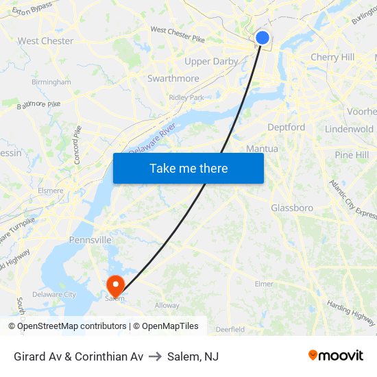 Girard Av & Corinthian Av to Salem, NJ map