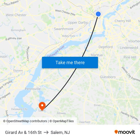 Girard Av & 16th St to Salem, NJ map
