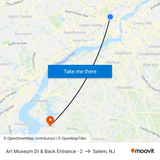 Art Museum Dr & Back Entrance - 2 to Salem, NJ map