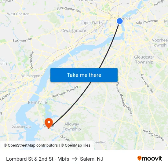 Lombard St & 2nd St - Mbfs to Salem, NJ map