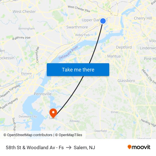 58th St & Woodland Av - Fs to Salem, NJ map