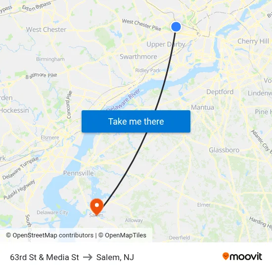 63rd St & Media St to Salem, NJ map