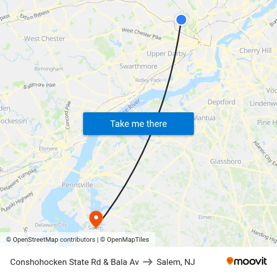 Conshohocken State Rd & Bala Av to Salem, NJ map