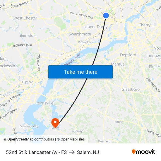 52nd St & Lancaster Av - FS to Salem, NJ map