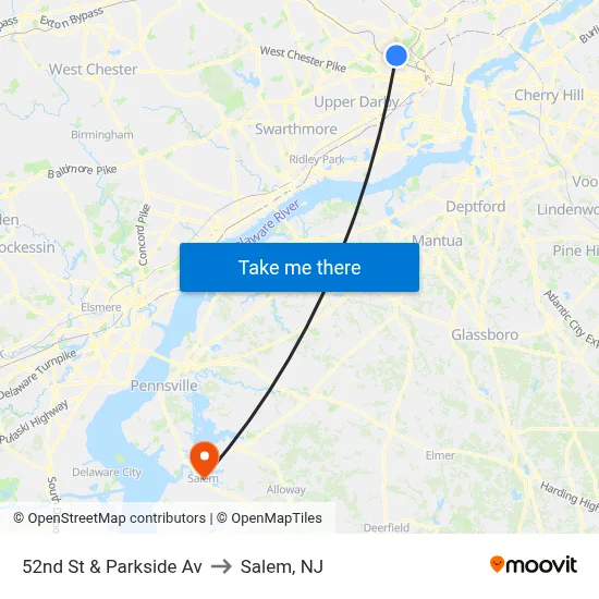 52nd St & Parkside Av to Salem, NJ map