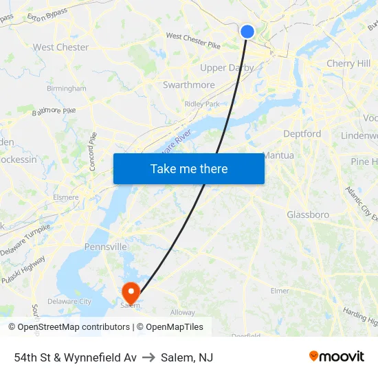 54th St & Wynnefield Av to Salem, NJ map