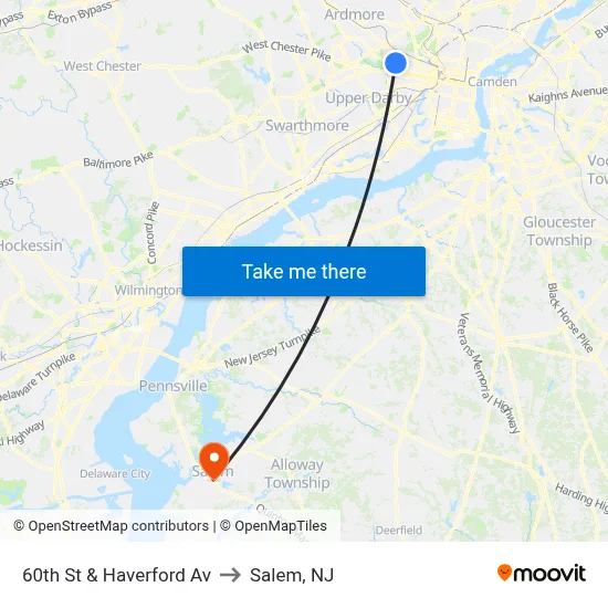 60th St & Haverford Av to Salem, NJ map
