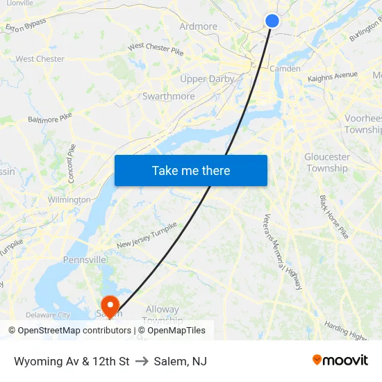 Wyoming Av & 12th St to Salem, NJ map