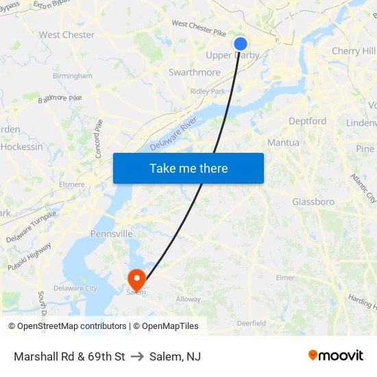 Marshall Rd & 69th St to Salem, NJ map