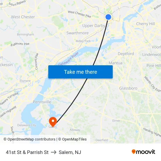 41st St & Parrish St to Salem, NJ map