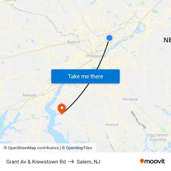 Grant Av & Krewstown Rd to Salem, NJ map