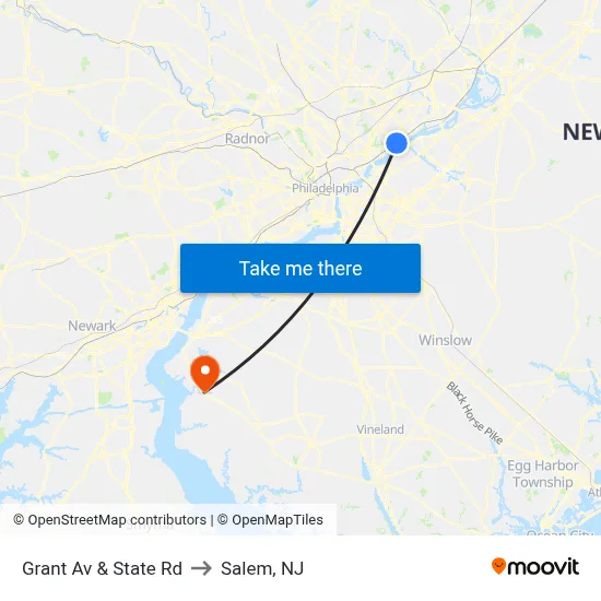 Grant Av & State Rd to Salem, NJ map