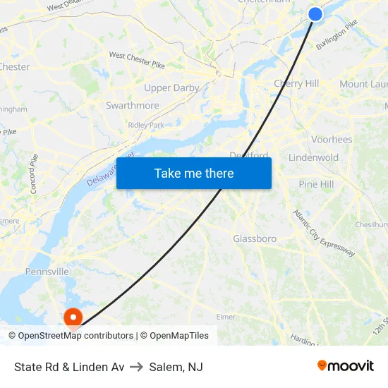 State Rd & Linden Av to Salem, NJ map