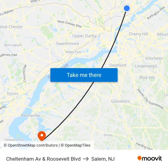 Cheltenham Av & Roosevelt Blvd to Salem, NJ map