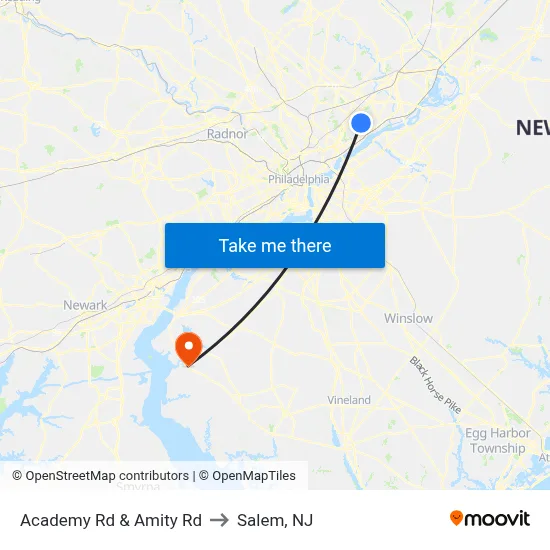 Academy Rd & Amity Rd to Salem, NJ map